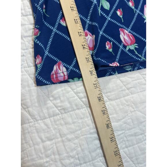 Bob Mackie Liquid Knit Top M Blue Slinky Floral 3/4 Flare Sleeves Resort Modest - Picture 4 of 7